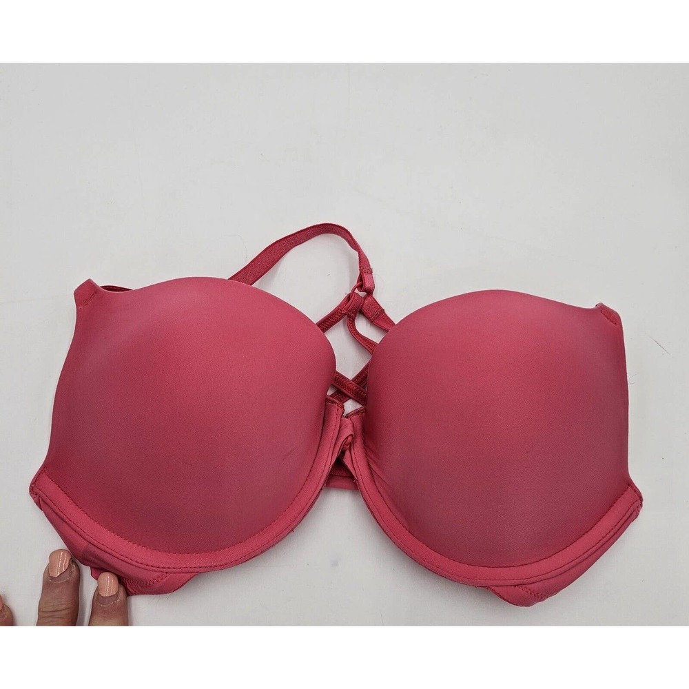 Victoria Secret Push Up Padded Red Bra 32D Fastens In Front Strappy Back